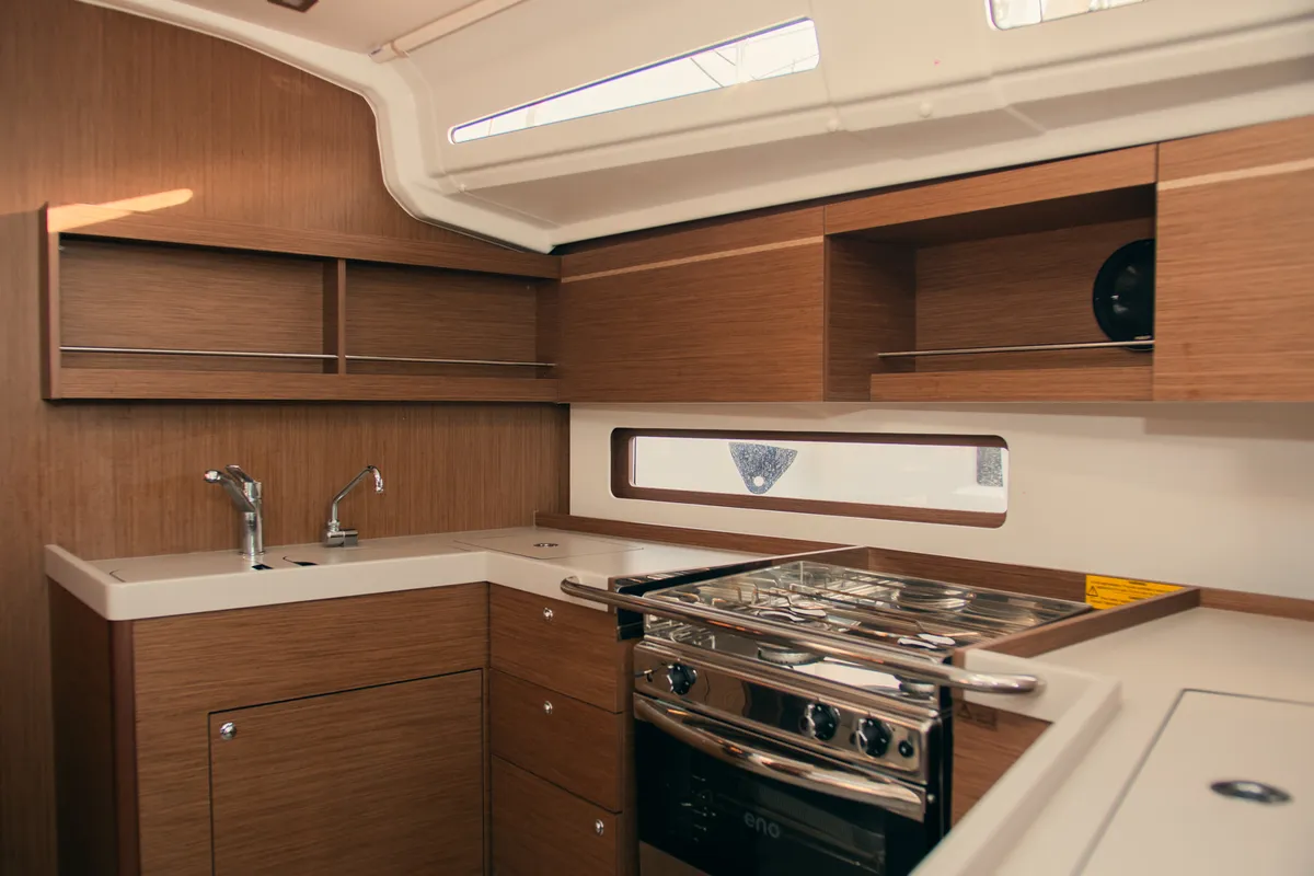 Galley of Beatrice, a Beneteau Oceanis 40.1 sailboat at Olbia, Italy