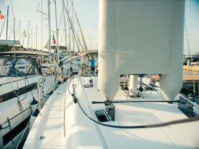Deck of Beatrice, a Beneteau Oceanis 40.1 sailboat at Olbia, Italy