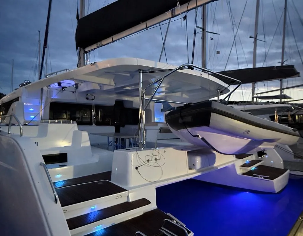 Exterior view of No Limit II, a Lagoon 46 catamaran at Primošten, Croatia