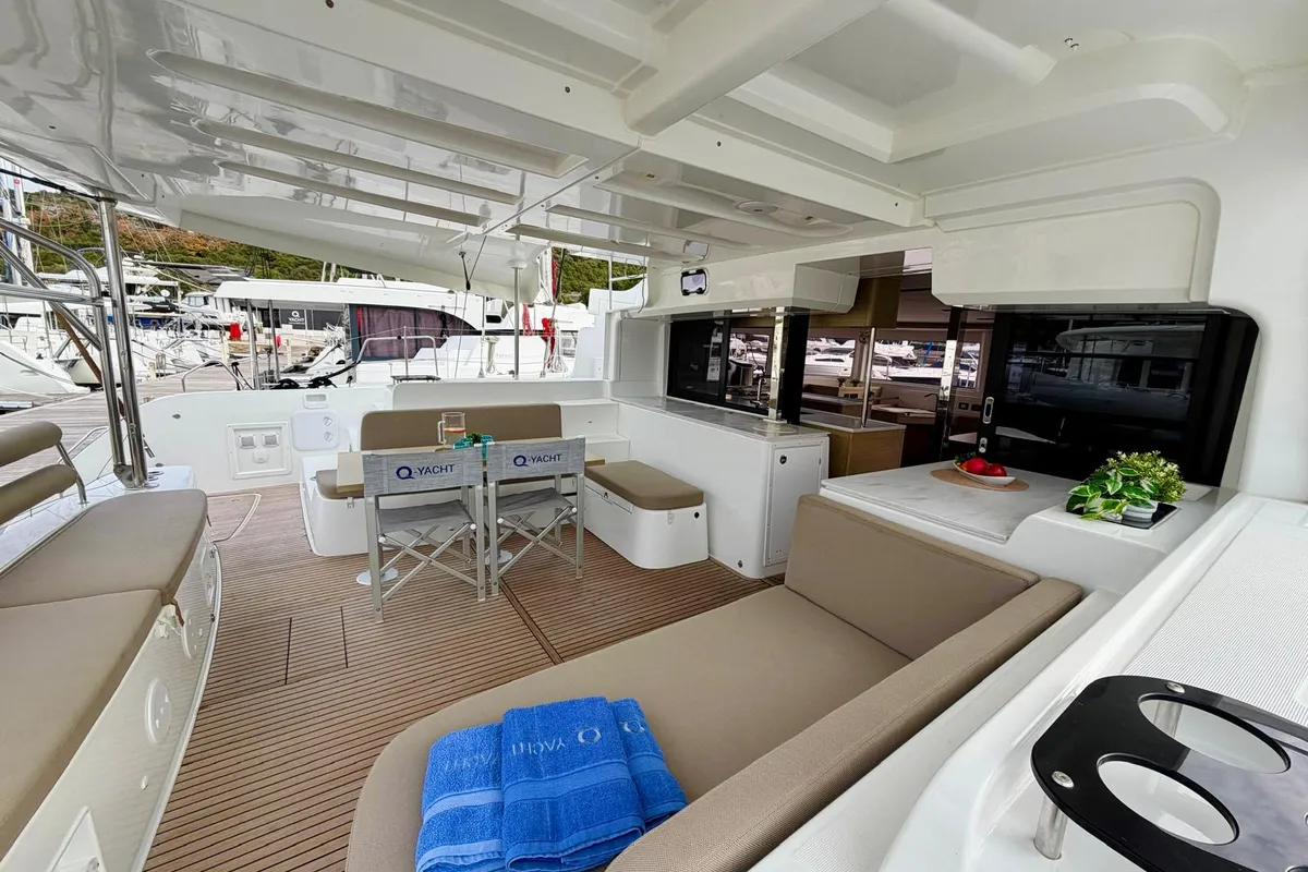 Deck of No Limit II, a Lagoon 46 catamaran at Primošten, Croatia