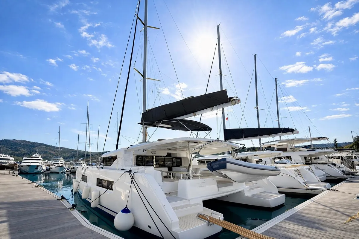 Exterior view of No Limit II, a Lagoon 46 catamaran at Primošten, Croatia