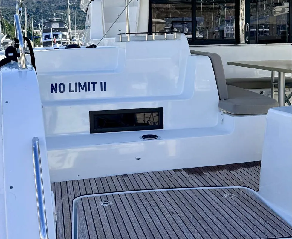 Deck of No Limit II, a Lagoon 46 catamaran at Primošten, Croatia