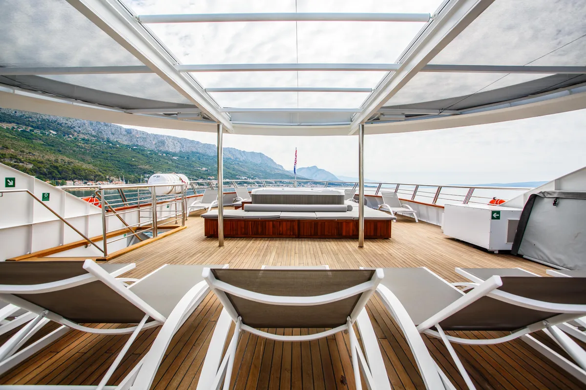 Deck of Ban, a Gulet Luxury Motor Yacht motor yacht at Grad Šibenik, Croatia