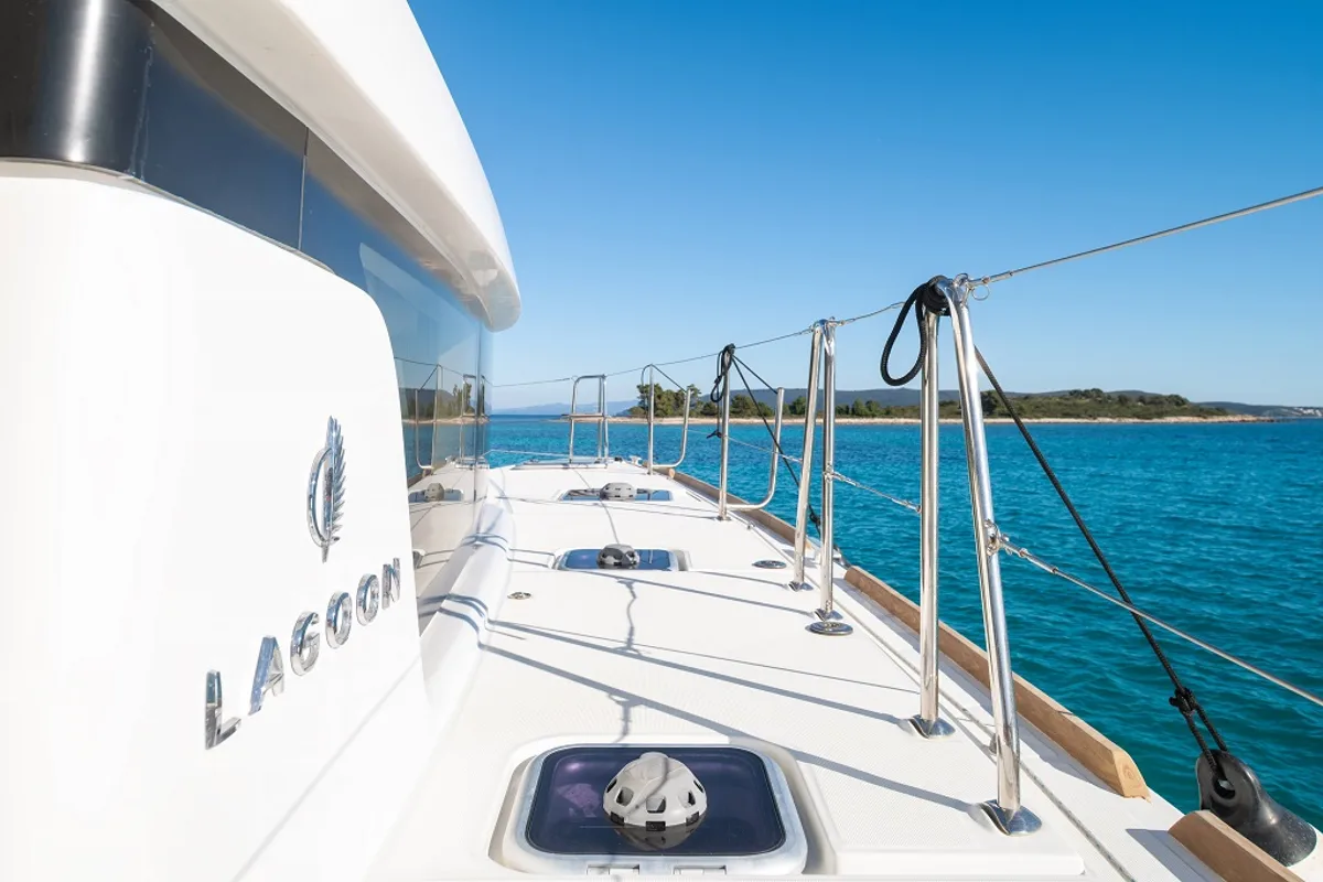 Deck of Mignonne, a Lagoon 40 catamaran at Zadar, Croatia