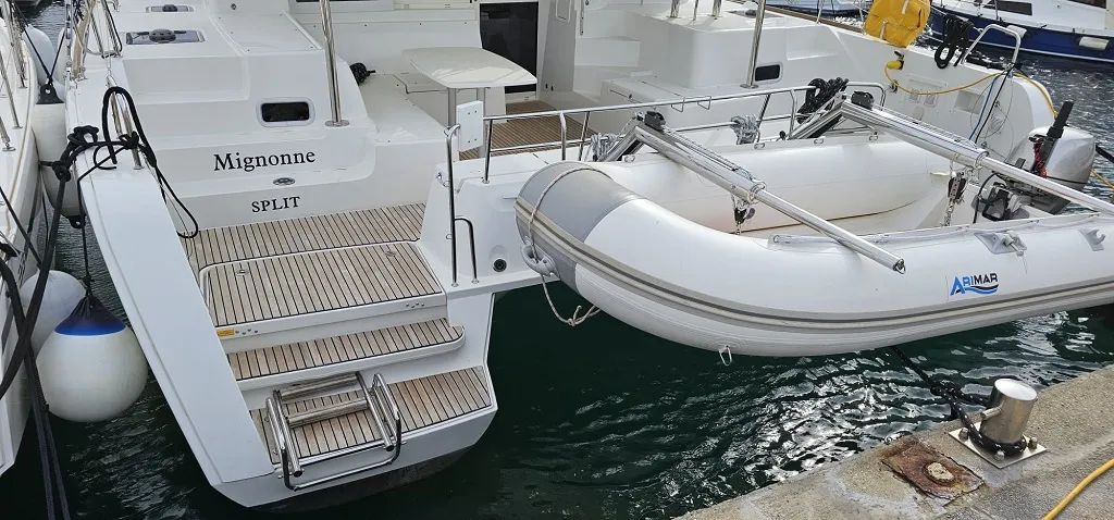Deck of Mignonne, a Lagoon 40 catamaran at Zadar, Croatia