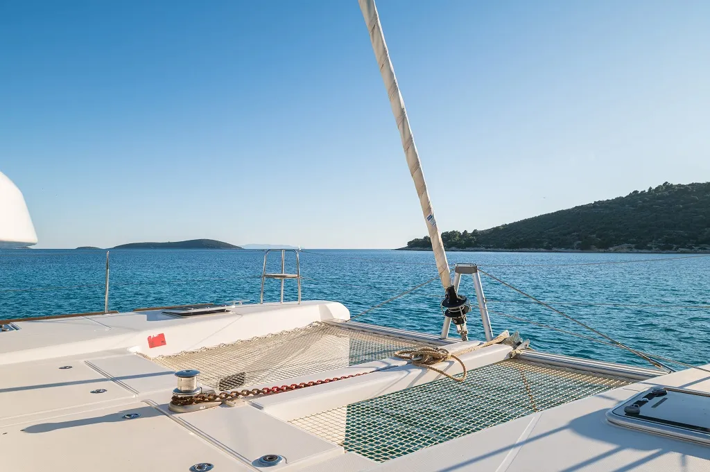 Deck of Mignonne, a Lagoon 40 catamaran at Zadar, Croatia