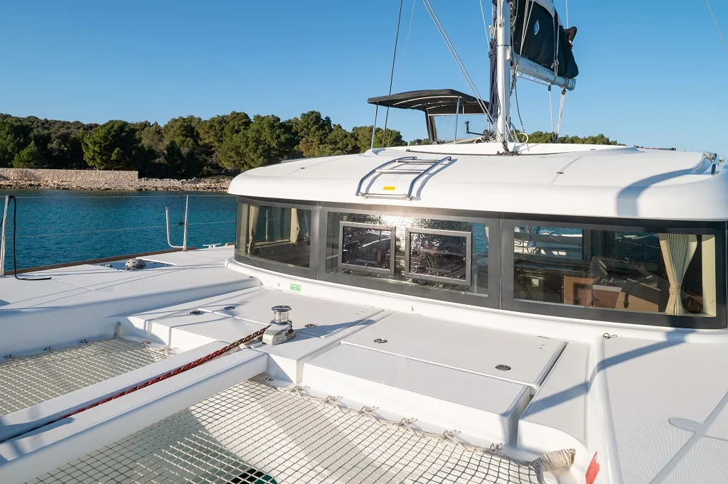 Deck of Mignonne, a Lagoon 40 catamaran at Zadar, Croatia