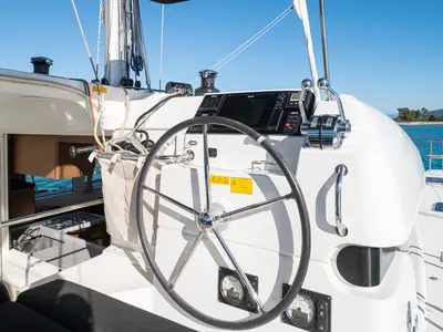 Cockpit of Mignonne, a Lagoon 40 catamaran at Zadar, Croatia