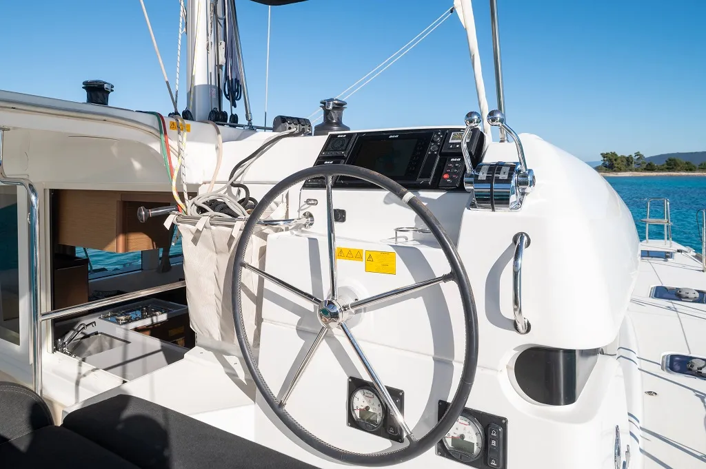 Cockpit of Mignonne, a Lagoon 40 catamaran at Zadar, Croatia