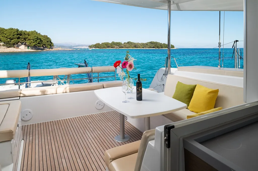Deck of Mignonne, a Lagoon 40 catamaran at Zadar, Croatia