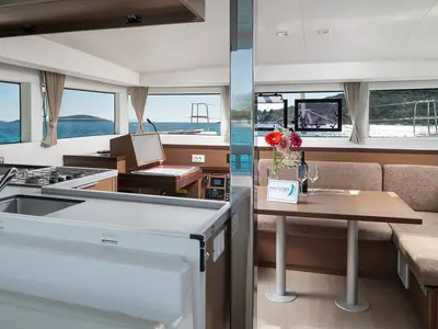 Salon of Mignonne, a Lagoon 40 catamaran at Zadar, Croatia