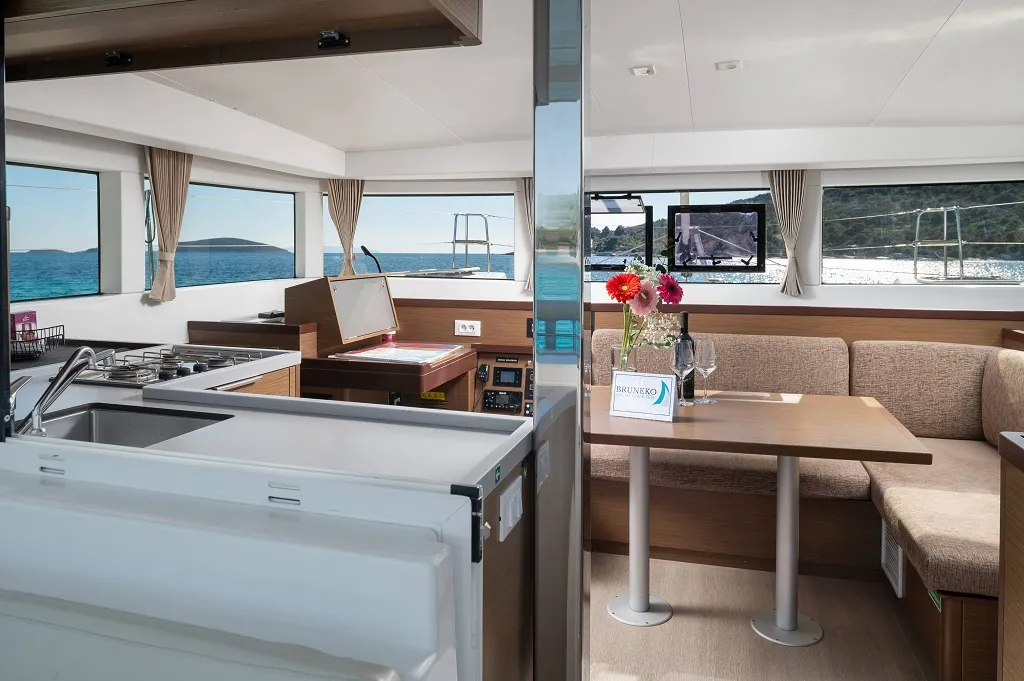 Salon of Mignonne, a Lagoon 40 catamaran at Zadar, Croatia