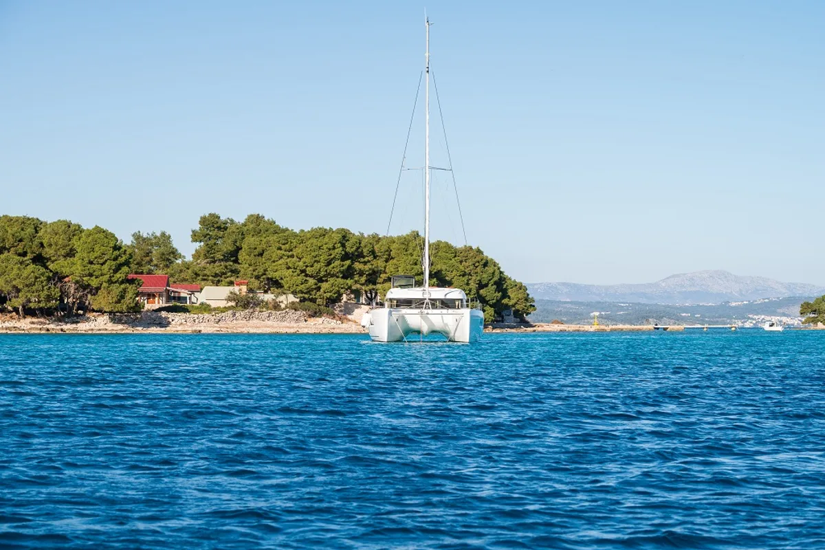 Exterior view of Mignonne, a Lagoon 40 catamaran at Zadar, Croatia