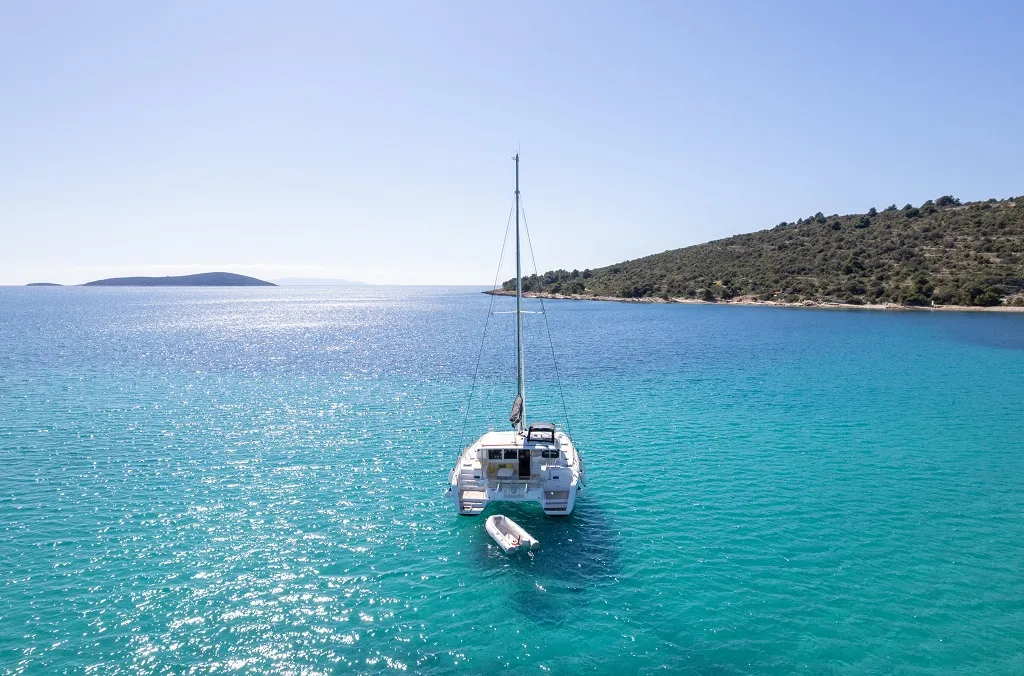Exterior view of Mignonne, a Lagoon 40 catamaran at Zadar, Croatia