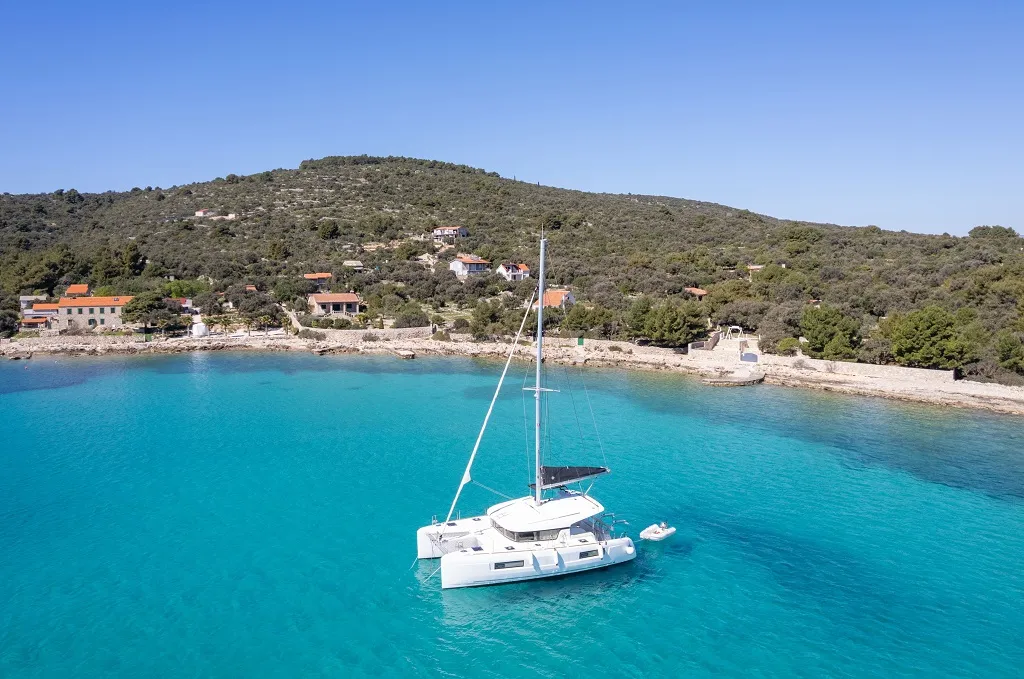 Exterior view of Mignonne, a Lagoon 40 catamaran at Zadar, Croatia