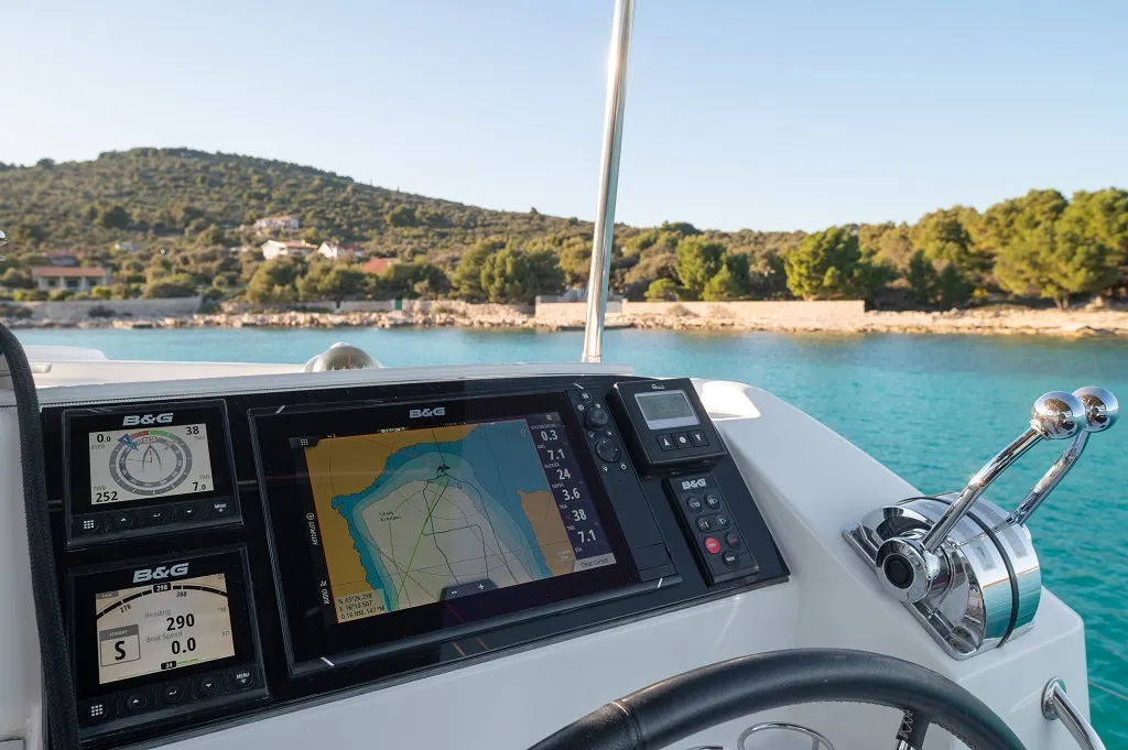 Cockpit of Mignonne, a Lagoon 40 catamaran at Zadar, Croatia