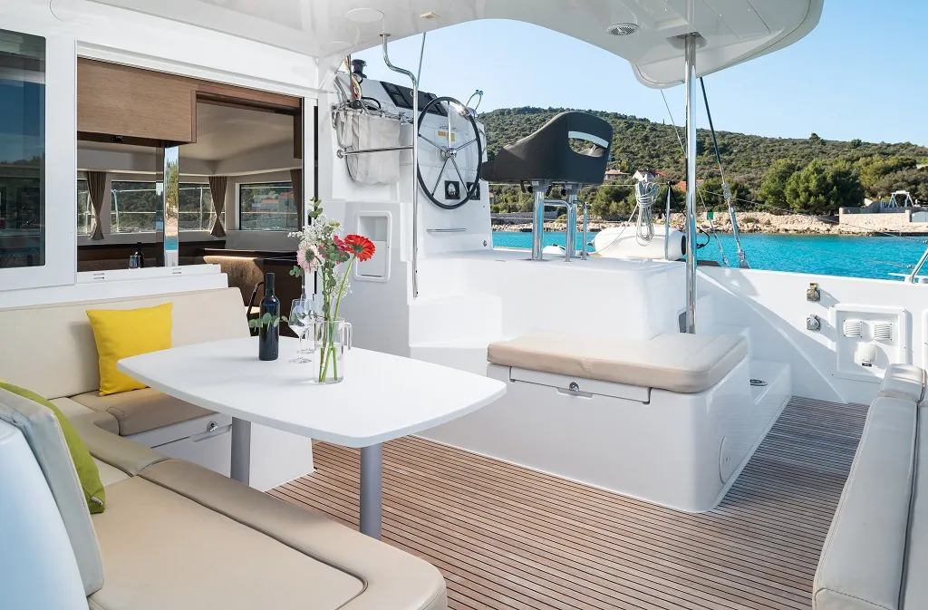 Deck of Mignonne, a Lagoon 40 catamaran at Zadar, Croatia