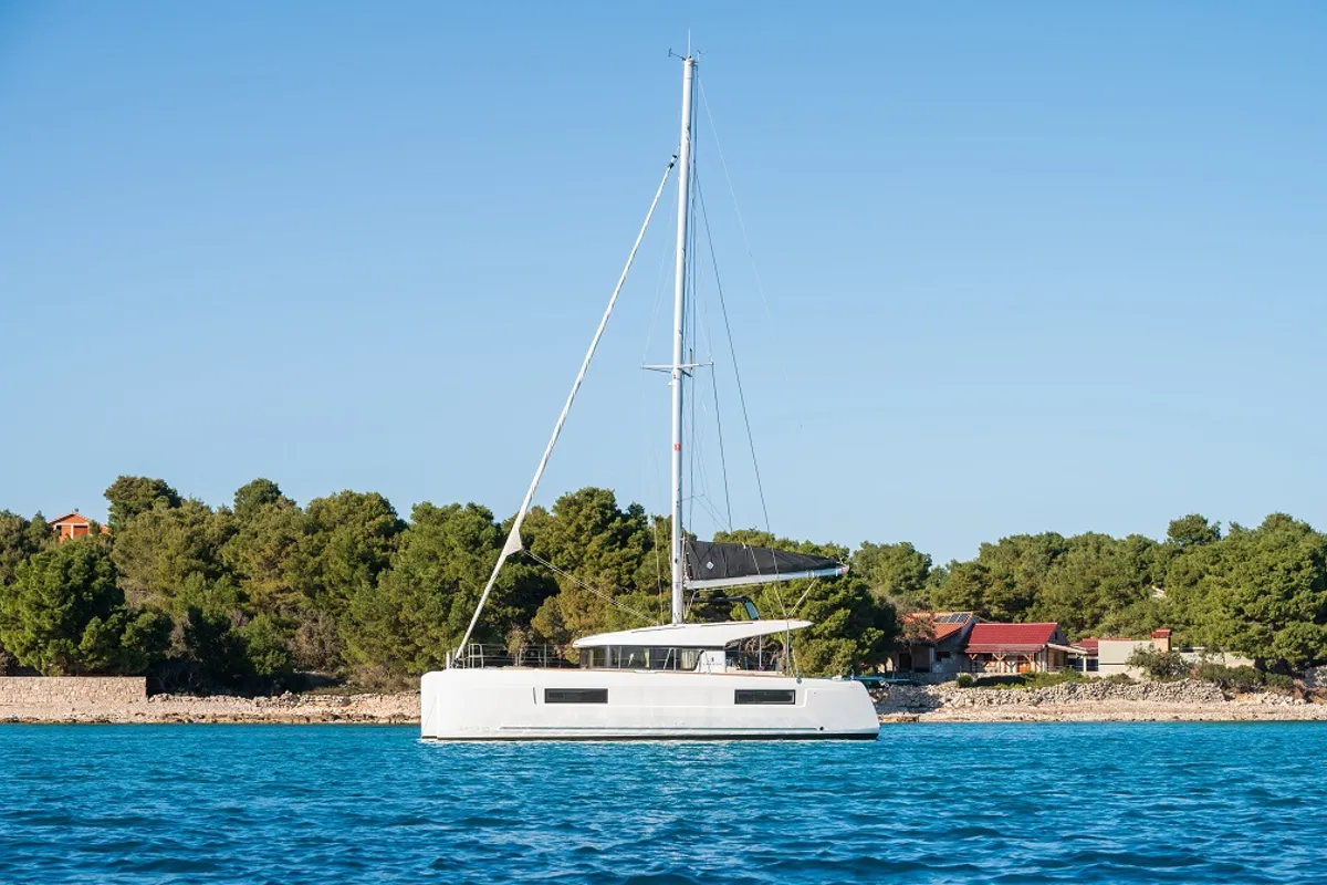 Exterior view of Mignonne, a Lagoon 40 catamaran at Zadar, Croatia