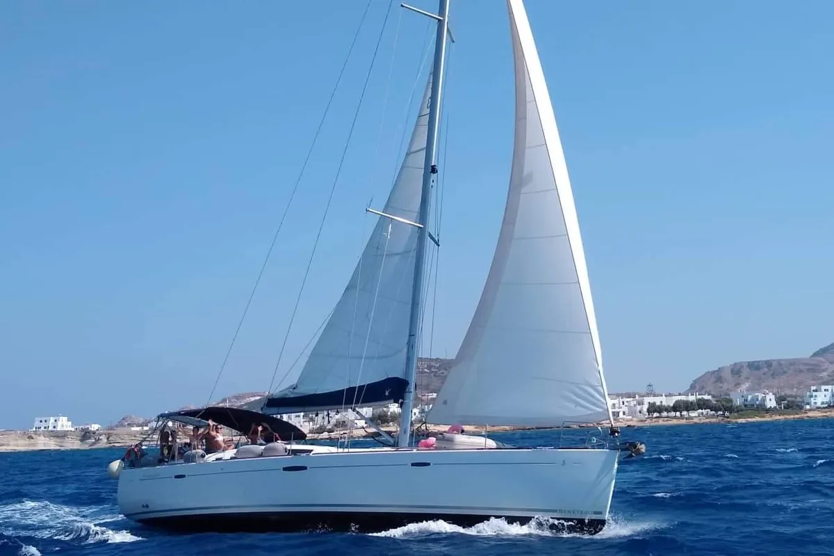 Exterior view of Captain John, a Beneteau Oceanis 54 sailboat at Salamina Municipal Unit, Greece
