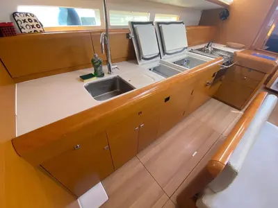 Galley of Skopelos, a Jeanneau Sun Odyssey 519 sailboat at Lavrion, Greece