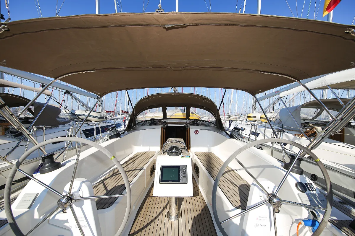 Cockpit of Morellina, a Bavaria Cruiser 41 sailboat at Grad Pula, Croatia