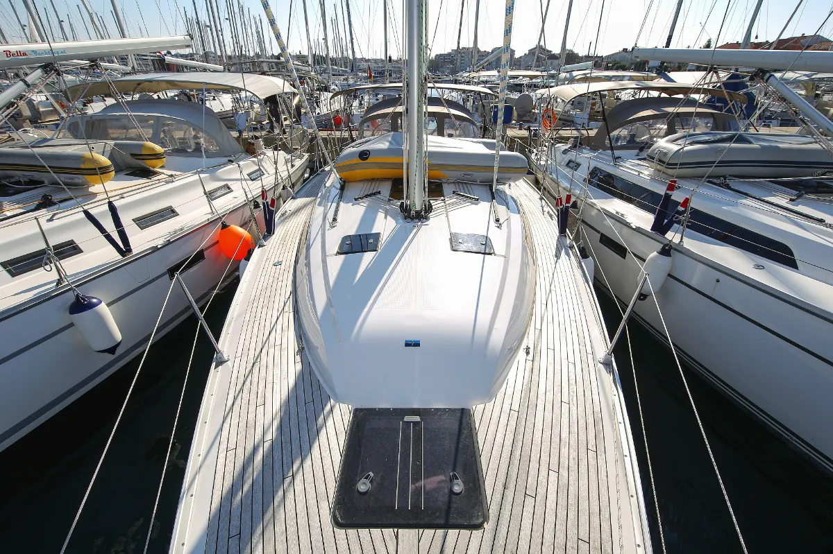 Deck of Morellina, a Bavaria Cruiser 41 sailboat at Grad Pula, Croatia