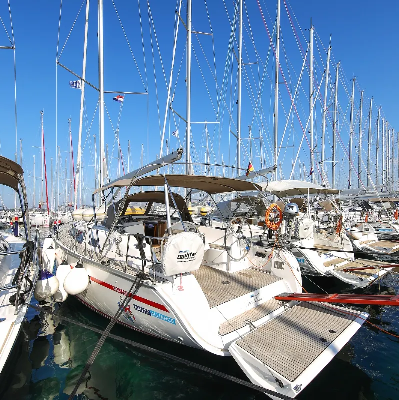 Exterior view of Morellina, a Bavaria Cruiser 41 sailboat at Grad Pula, Croatia