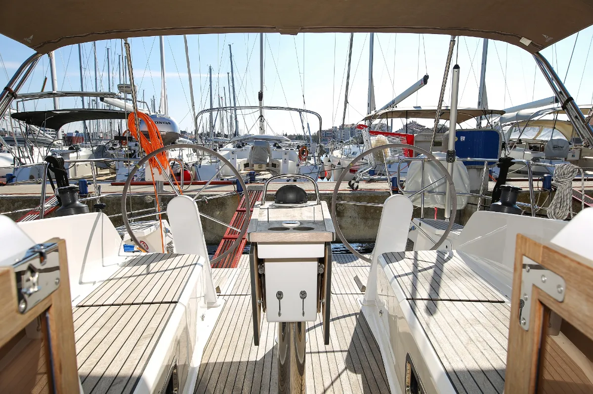 Cockpit of Morellina, a Bavaria Cruiser 41 sailboat at Grad Pula, Croatia