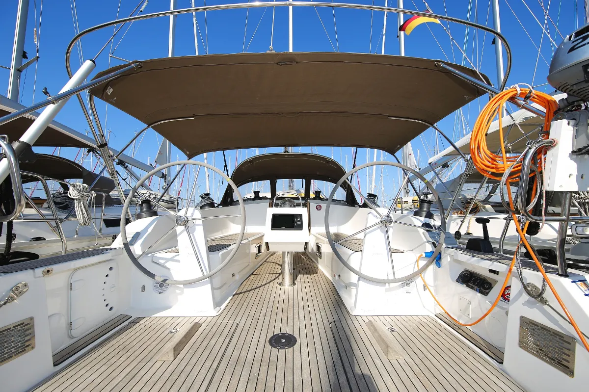 Cockpit of Morellina, a Bavaria Cruiser 41 sailboat at Grad Pula, Croatia