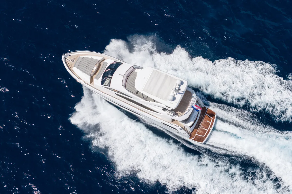 Exterior view of Opal Adriatic, a Sunseeker 75 motor yacht at Seget Donji, Croatia