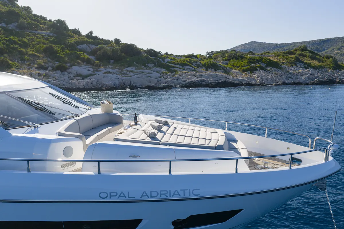 Deck of Opal Adriatic, a Sunseeker 75 motor yacht at Seget Donji, Croatia