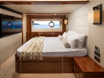 Cabin on Opal Adriatic, a Sunseeker 75 motor yacht at Seget Donji, Croatia
