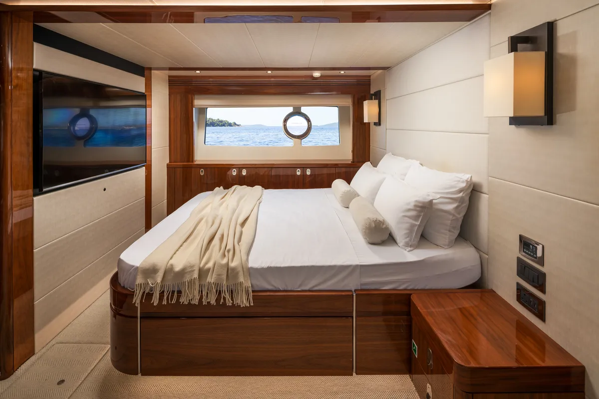 Cabin on Opal Adriatic, a Sunseeker 75 motor yacht at Seget Donji, Croatia
