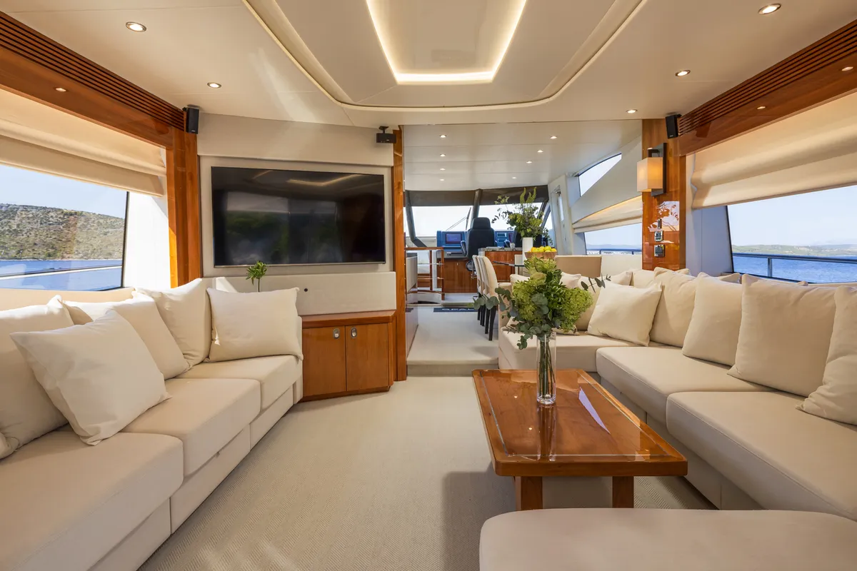 Salon of Opal Adriatic, a Sunseeker 75 motor yacht at Seget Donji, Croatia