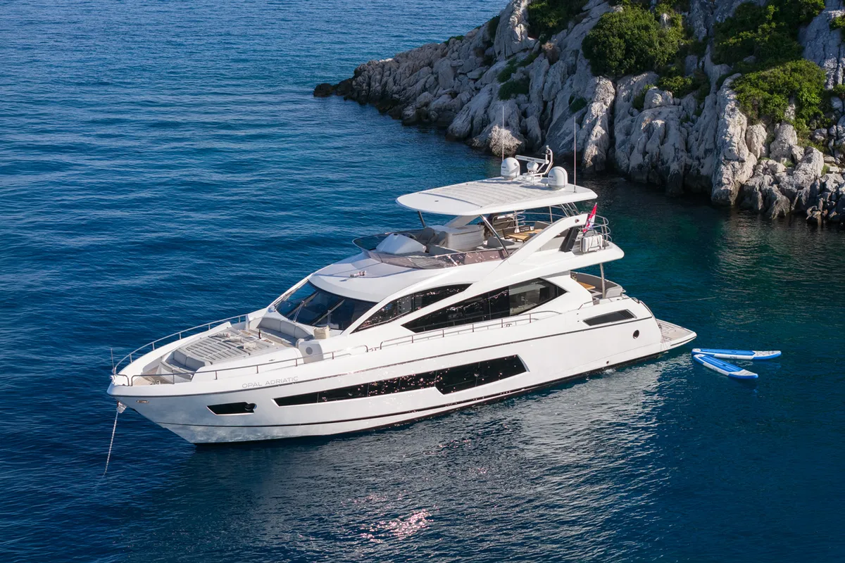 Exterior view of Opal Adriatic, a Sunseeker 75 motor yacht at Seget Donji, Croatia