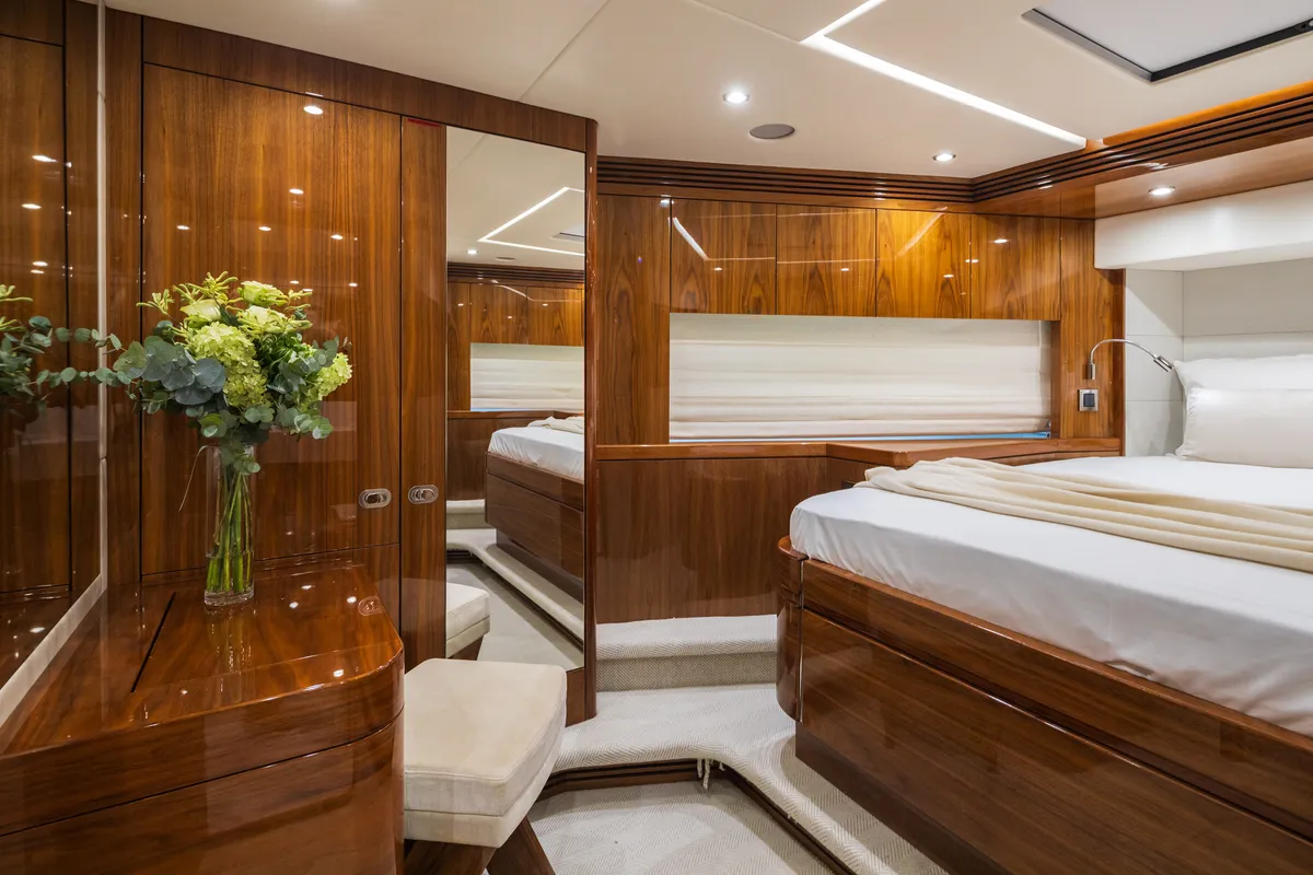 Cabin on Opal Adriatic, a Sunseeker 75 motor yacht at Seget Donji, Croatia