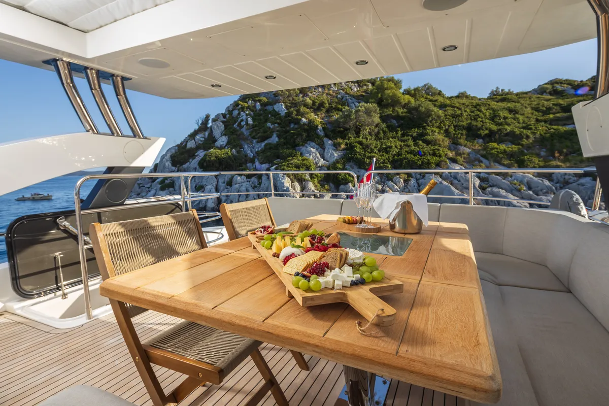 Deck of Opal Adriatic, a Sunseeker 75 motor yacht at Seget Donji, Croatia