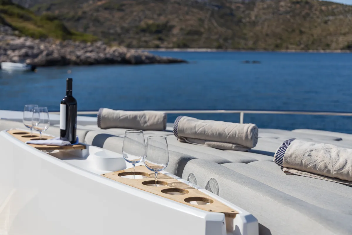 Deck of Opal Adriatic, a Sunseeker 75 motor yacht at Seget Donji, Croatia