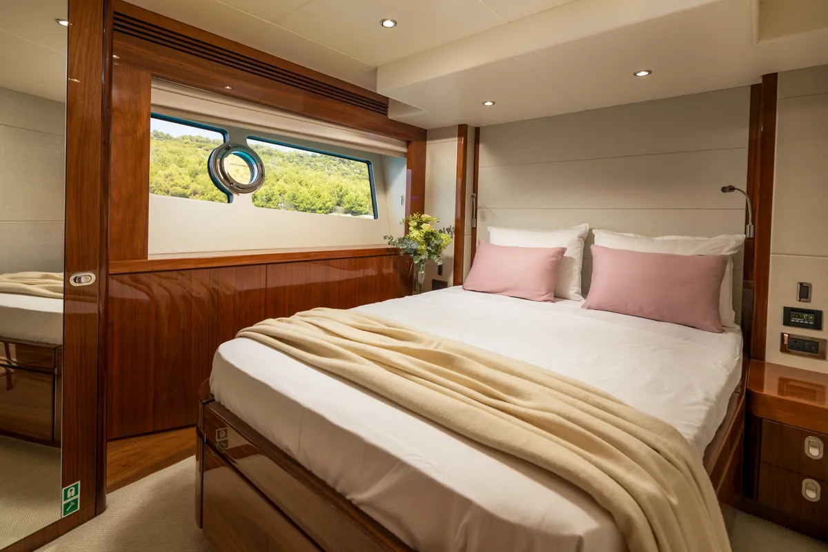 Cabin on Opal Adriatic, a Sunseeker 75 motor yacht at Seget Donji, Croatia