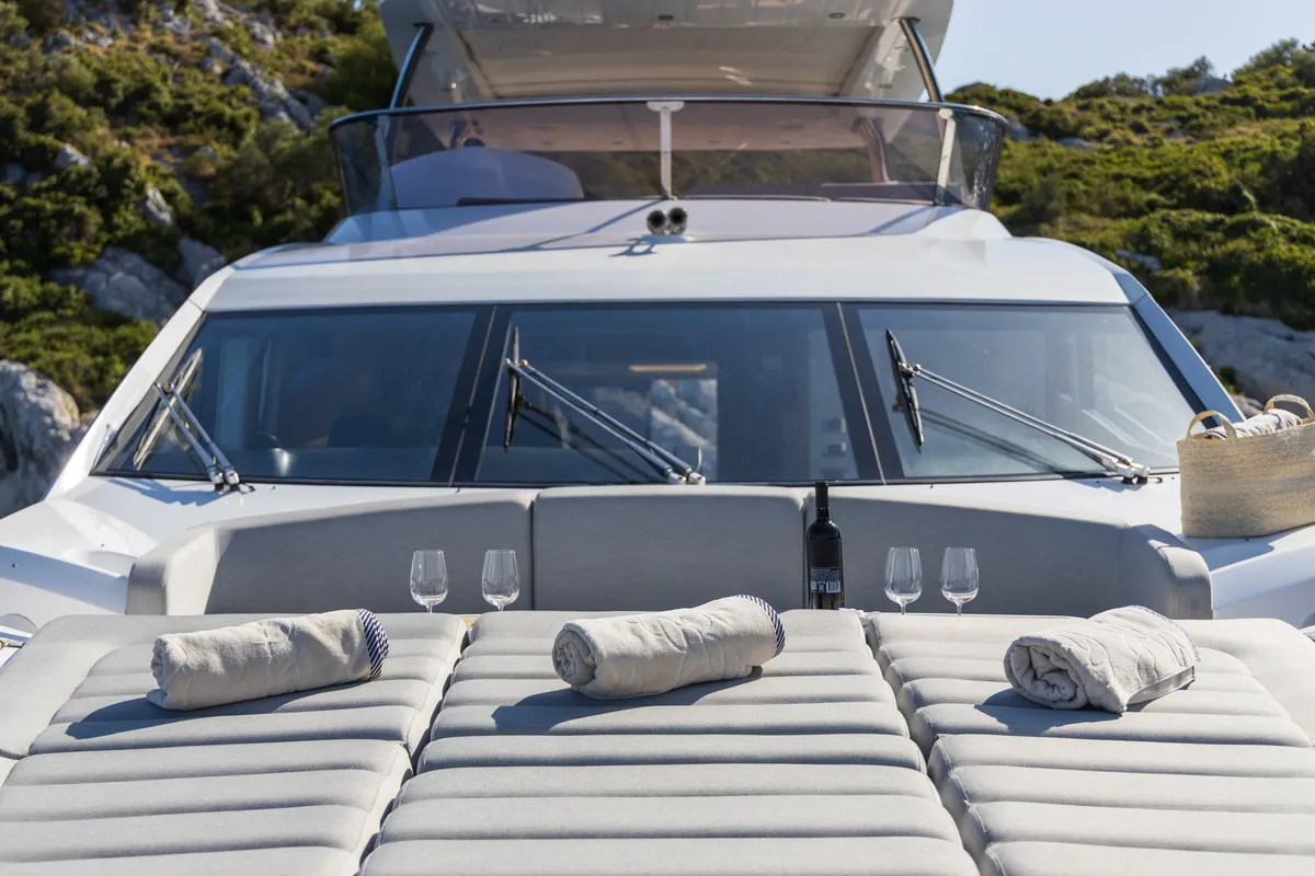Deck of Opal Adriatic, a Sunseeker 75 motor yacht at Seget Donji, Croatia