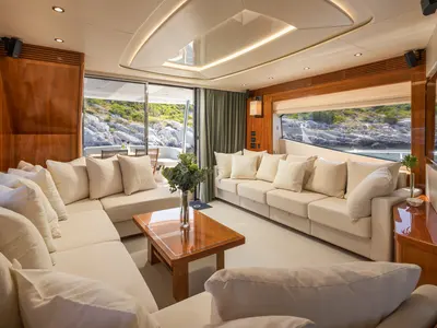 Salon of Opal Adriatic, a Sunseeker 75 motor yacht at Seget Donji, Croatia