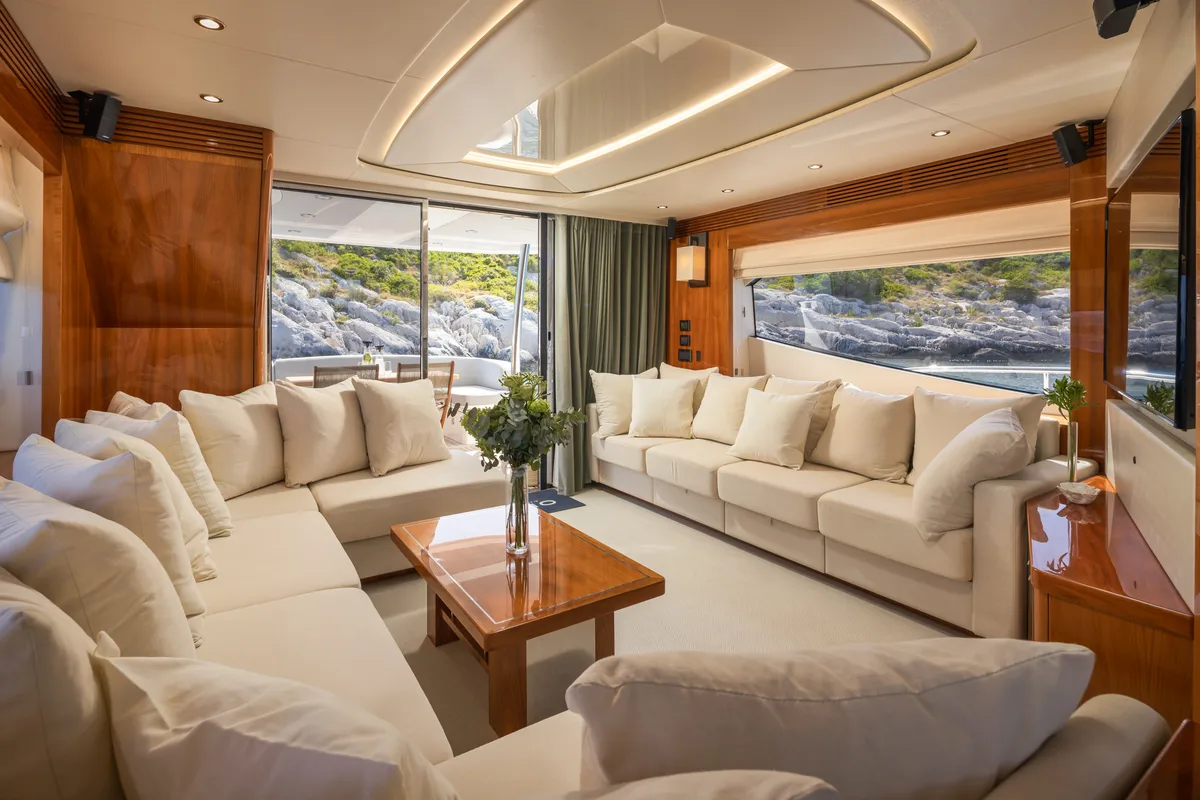 Salon of Opal Adriatic, a Sunseeker 75 motor yacht at Seget Donji, Croatia