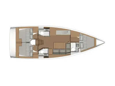 Floor plan of Bellini, a Dufour 390 Grand Large sailboat at Kontokali, Greece