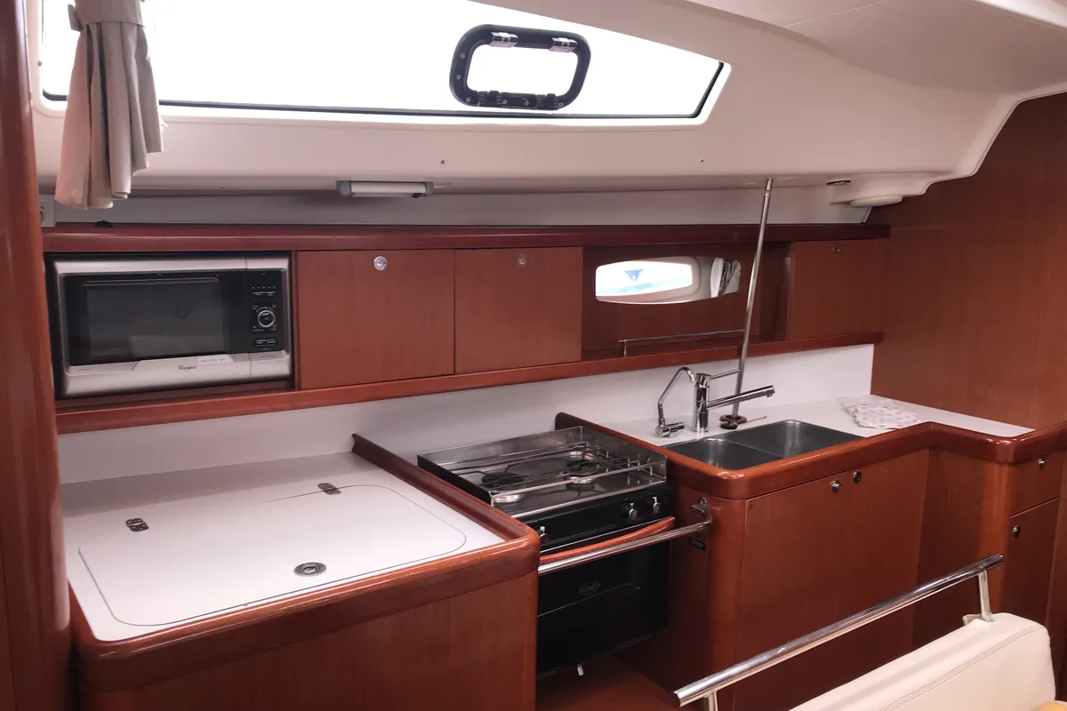 Galley of Libra, a Beneteau Oceanis 43 sailboat at Olbia, Italy