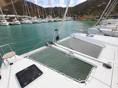 Deck of Stella, a Lagoon 42 catamaran at Road Town, British Virgin Islands