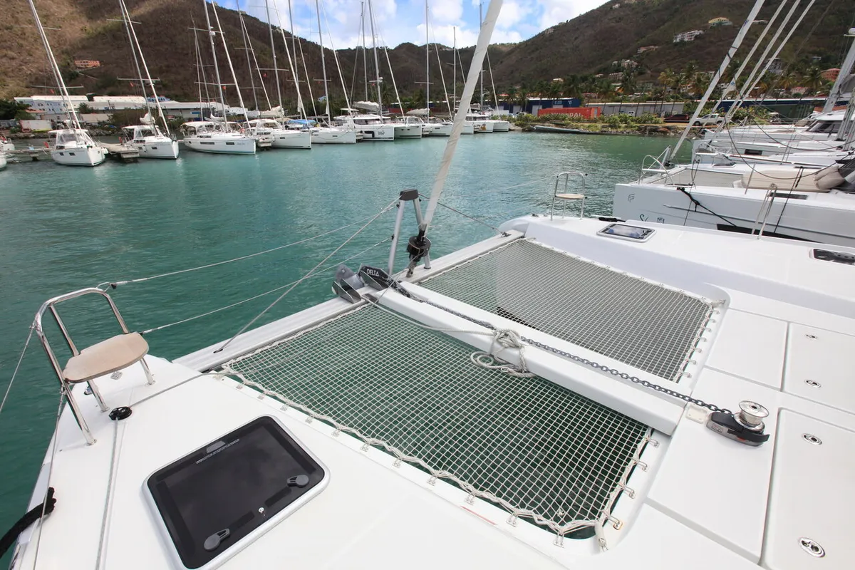 Deck of Stella, a Lagoon 42 catamaran at Road Town, British Virgin Islands