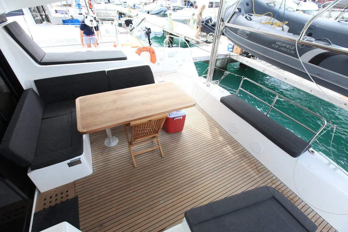 Deck of Stella, a Lagoon 42 catamaran at Road Town, British Virgin Islands