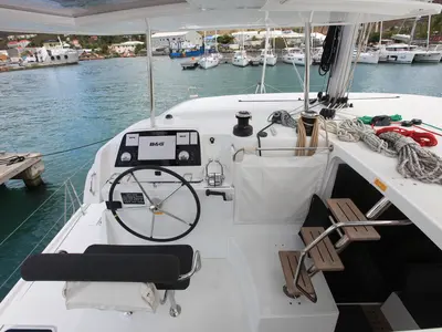 Cockpit of Stella, a Lagoon 42 catamaran at Road Town, British Virgin Islands