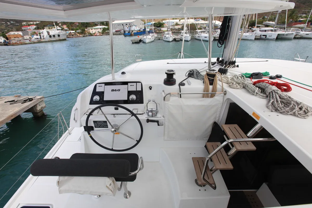 Cockpit of Stella, a Lagoon 42 catamaran at Road Town, British Virgin Islands