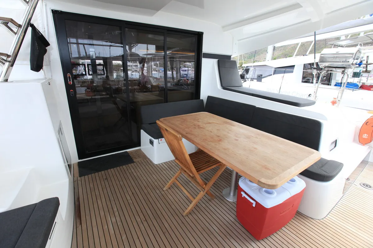 Deck of Stella, a Lagoon 42 catamaran at Road Town, British Virgin Islands